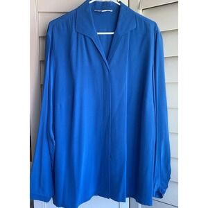 Josephine Chaus Blouse Womens 18 Blue 100% Silk Button Up Long Sleeve Shirt EUC